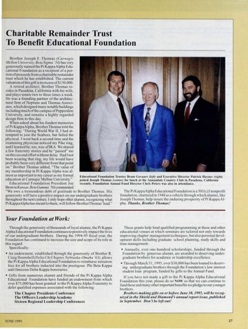 Pi Kappa Alpha Educational Foundation: Charitable Remainder Trust to Benefit Educational Foundation, June 1995